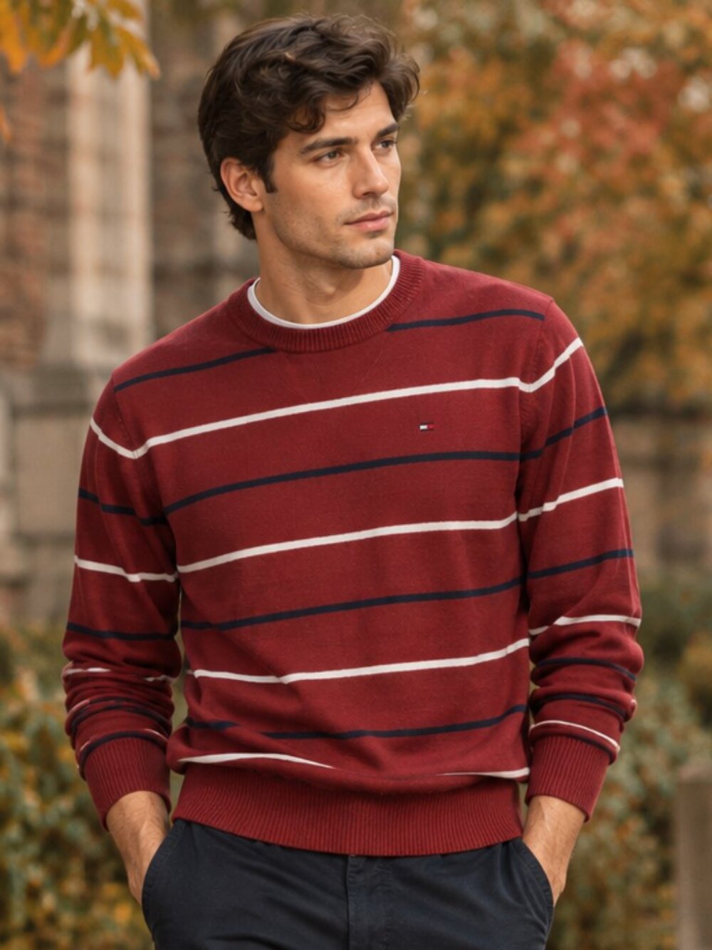 Tommy Hilfiger Red Striped Crewneck Sweater Size M